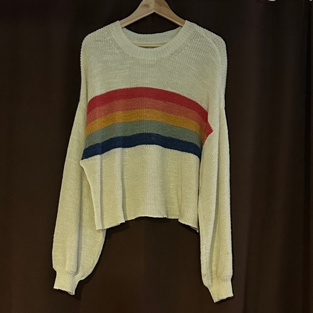 American Eagle Outfitters Cream Sweater with Rainbow Stripes